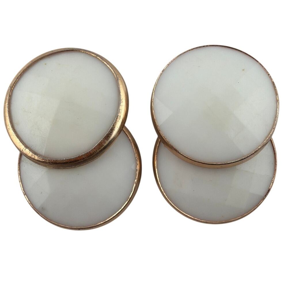 Vintage West German Milk Glass Cabochon Copper-Tone Clip-On Earrings